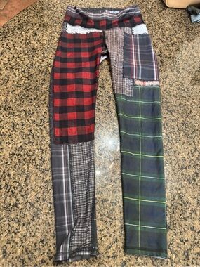 Niyama Sol Patchwork Plaid Leggings in Red, Black & Green